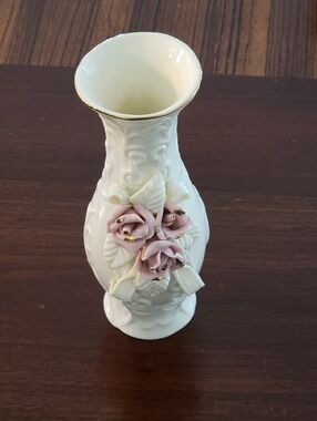Small Bud  Porcelain Vase with Pink Floral Accents